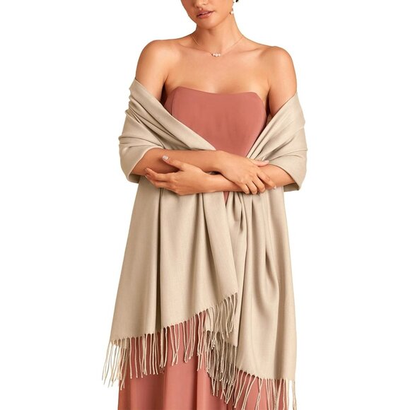 Women's Khaki Pashmina Shawl Wraps Cashmere Feel Winter Scarf Soft Warm Blanket - Picture 1 of 6